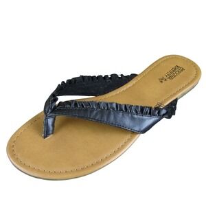 Personal Identity Black Ruffle Thong Sandals Flats Summer Beach Shoes 10M